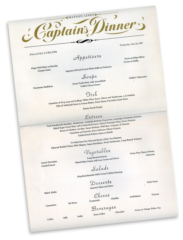 Inside menu for March.... 1967.