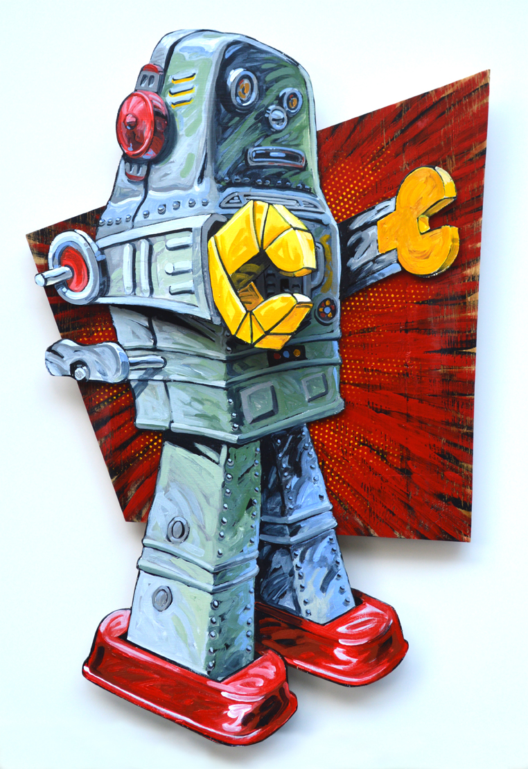 Atomic Man, Acrylic on scrap plywood, 24" x 36"